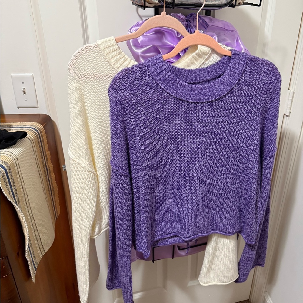 Cropped Purple and Cream Women's Sweater Set